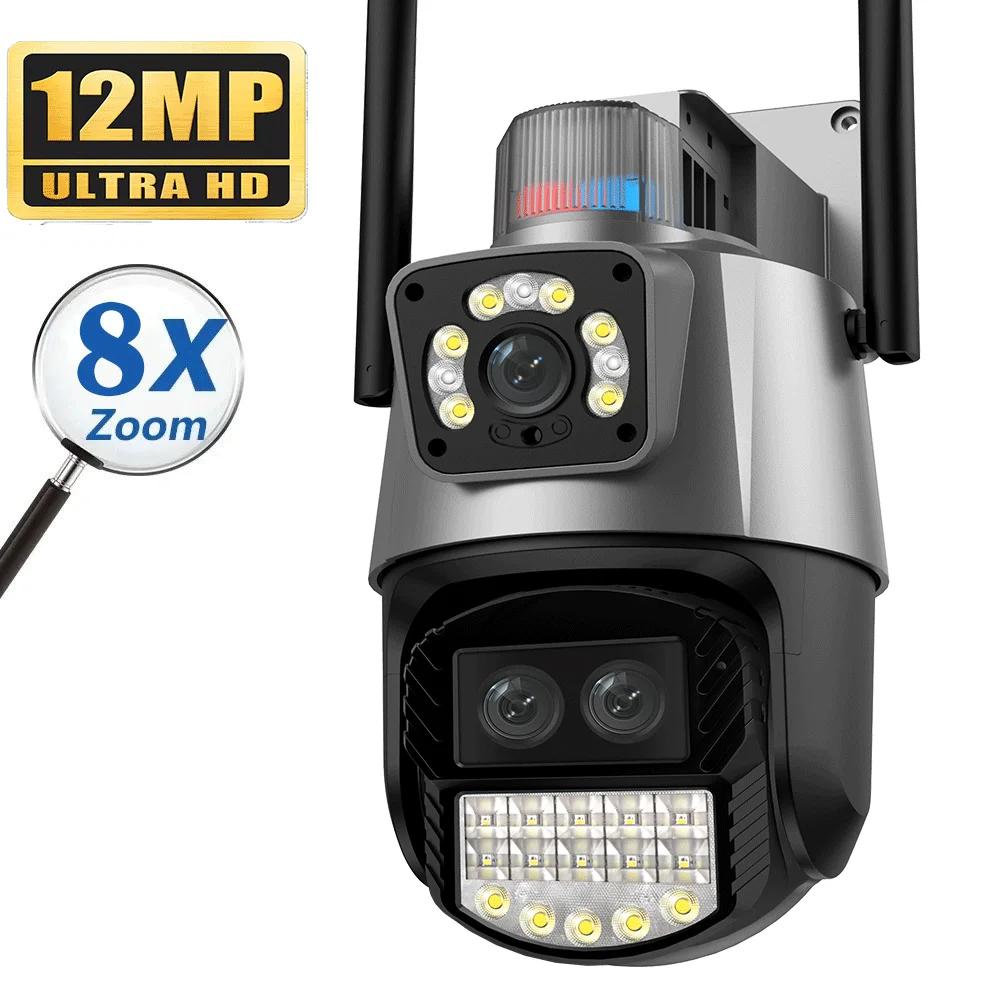 

12-мегапіксельна Wi-Fi PTZ-камера Відкритий бездротовий подвійний об’єктив 8-кратне цифрове збільшення IP-камери AI-виявлення людини Автоматичне відстеження Камера спостереження ICsee 12MP NO SD Card