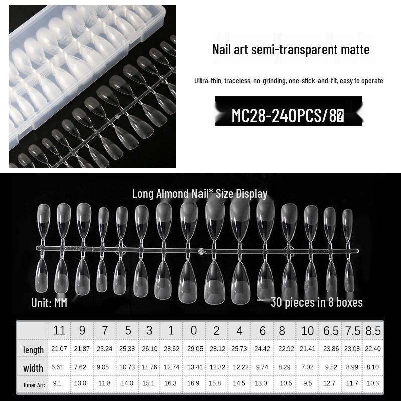 Ultra-Thin Matte Nail Art: Seamless False Nail Tips, Full/Half Cover, 240-Piece Box.