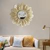 Hanging Wall Mirror Iron Frame Round Decorative Wall Mirror Golden Leaf Wall Mirror For Living Room Bedroom Office Home Decor