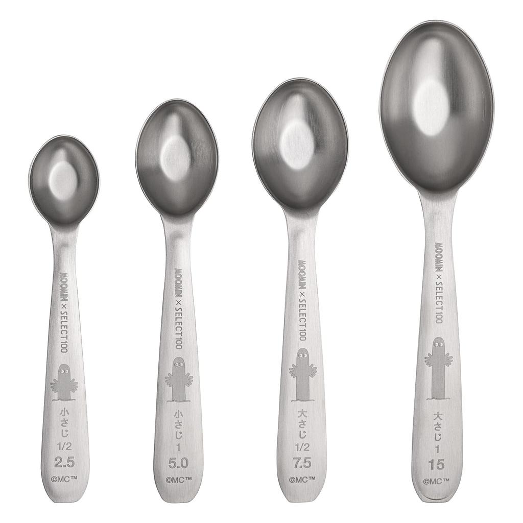 Kai Measuring Set of 1 1 Oval Dishwasher Easy To Moomin X SELECT100 DH3203 Spoons, 4 Tbsp, 1/2 Tsp, Tsp, 1/2 Tsp, Shape, Safe, Clean, Silver,