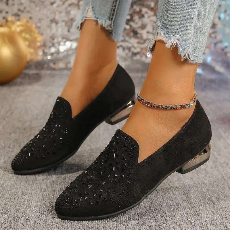 Fashion 2024 Hot Sale Shoes for Women One Kick Women's Pumps Autumn Pointed Toe Sequins Solid Outdoor Casual Comfortable Low Heels Shoes
