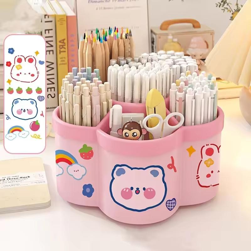 Large Capacity 360° Rotating Pen Holder Multifunctional Desktop Organizer for Stationery Storage Box Multiple Office Supplies