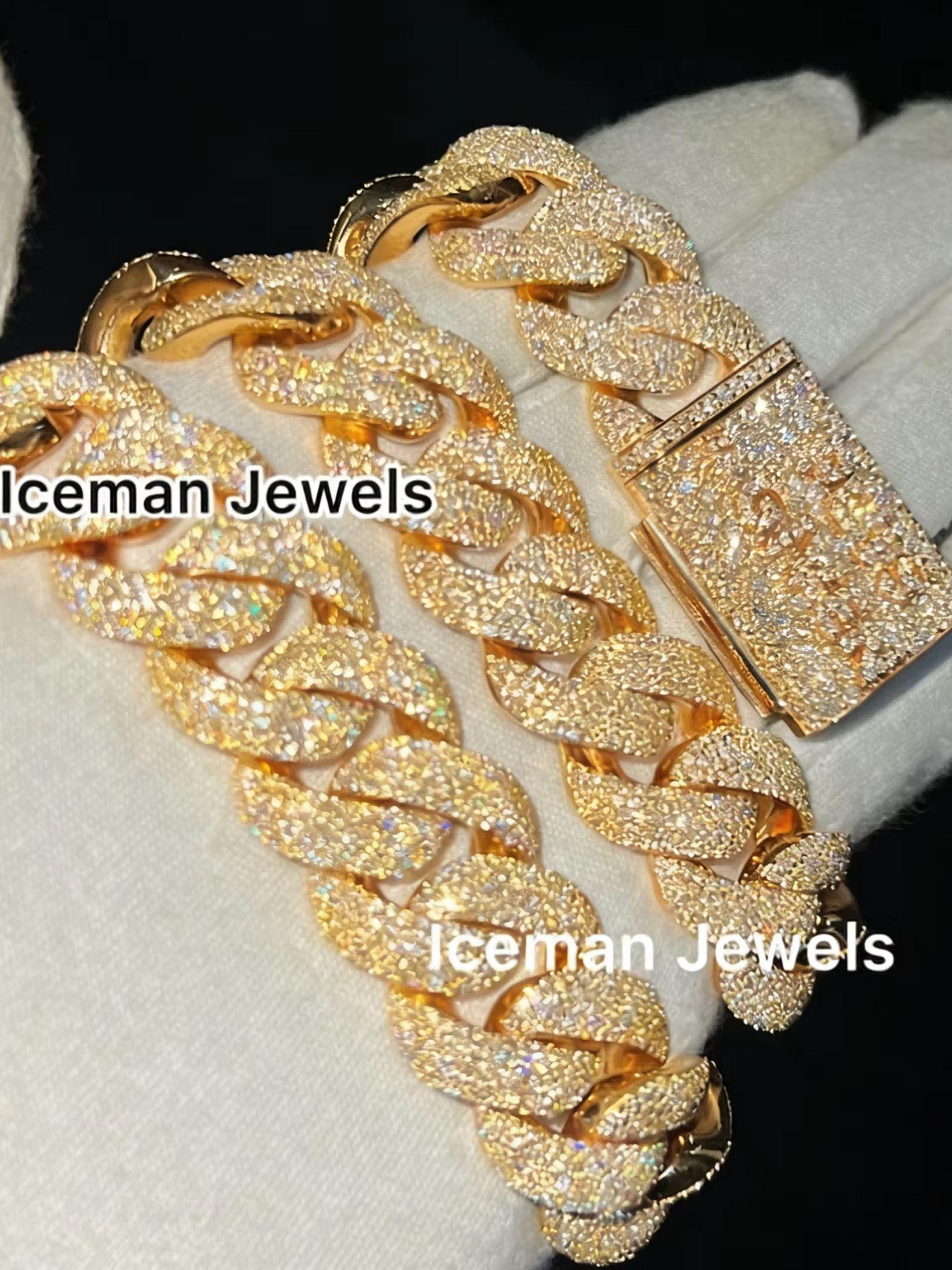 

20/22/24inch Prong Cuban Link Chain for Women Men Iced Out 2 Row Rhinestone Miami Rhombus Hip Hop Cuban Necklaces Jewe 50cm золотистий