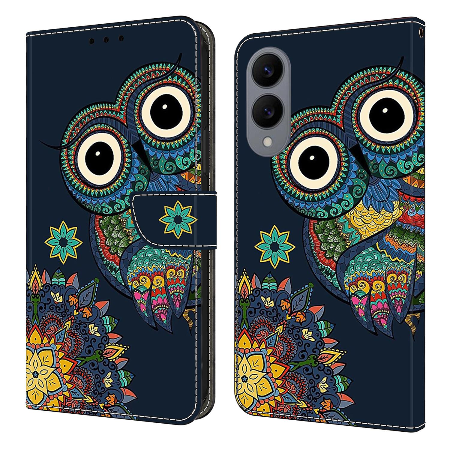 

For Samsung Galaxy S25 Edge Wallet Case Pattern Printing PU Leather Flip Stand Phone Cover Mandala Owl