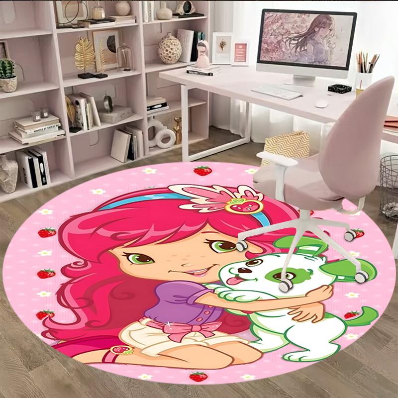 1pc Princess Strawberry12 Carpet, Round Rug, Comfortable, Suitable for Entryways, Living Rooms, Office, And Bedrooms, Christmas Decoration