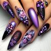 Black and Purple Rose Butterfly Pearl Press-On False Nails