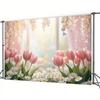 2D Pink Tulip & Daisy Photography Backdrop for Spring Party