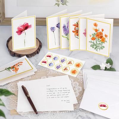 10 Pcs Note Cards Gold Foil Floral Design Greeting Cards with Envelopes And Sticker for Birthday Wedding Anniversary Business Gathering