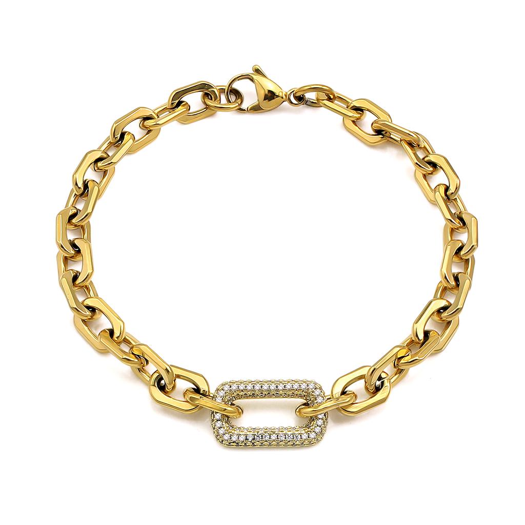 New Arrival Fashion Jewelry 18k Gold Plated Stainless Steel Simple O Chain Inset Zircon Necklace Bracelet Jewelry  for Women