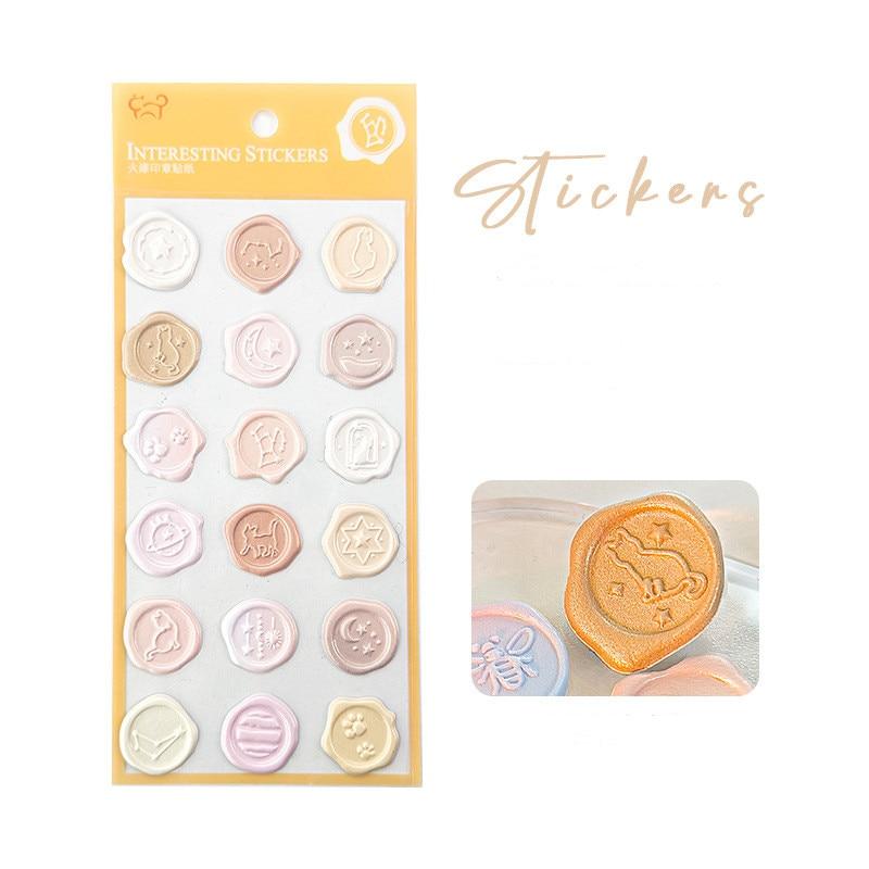 18pcs/20pcs Bag Wax Seals Stamp Sticker for Kid Vintage European Style Candy Color Sticker for Children DIY Decroative Scrapbook