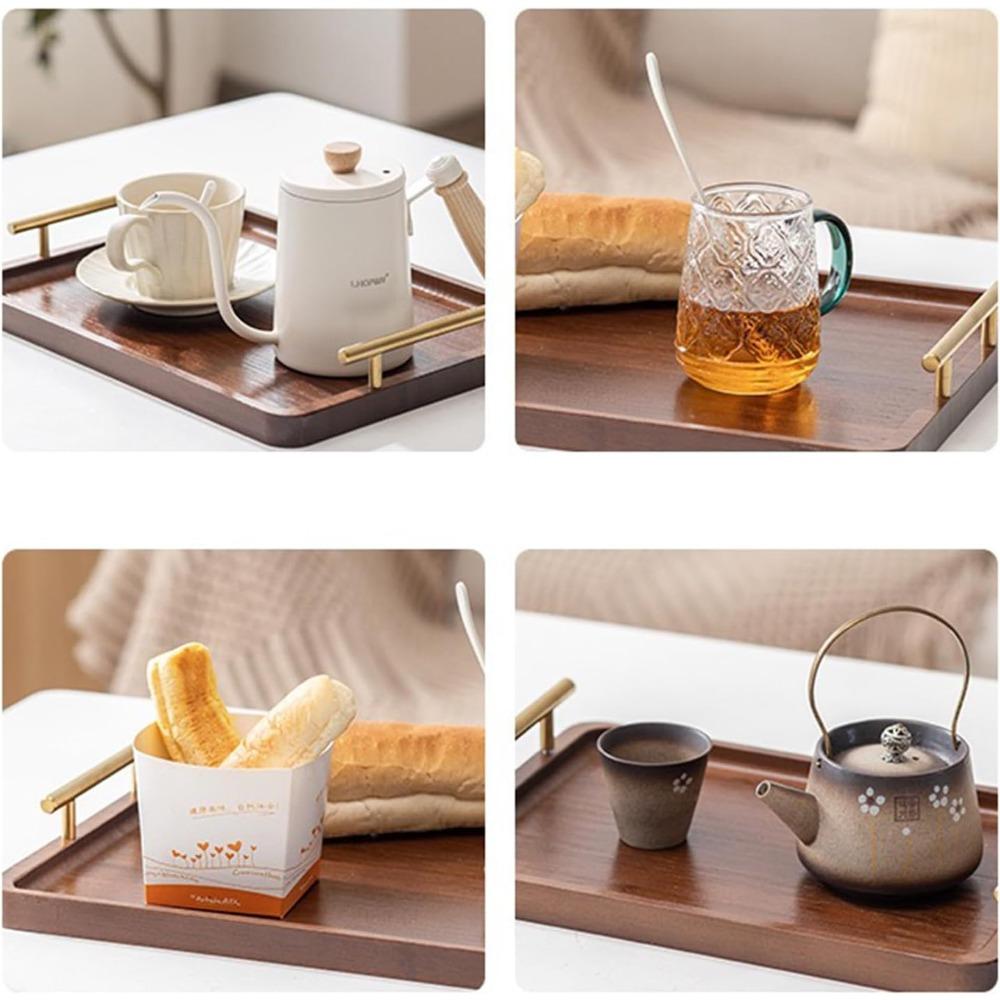 Wooden Serving Tray with Handles Coffee Dessert Snack Platter Bamboo Tea Tray Food Tray Decorative Tray for Kitchen Bedroom