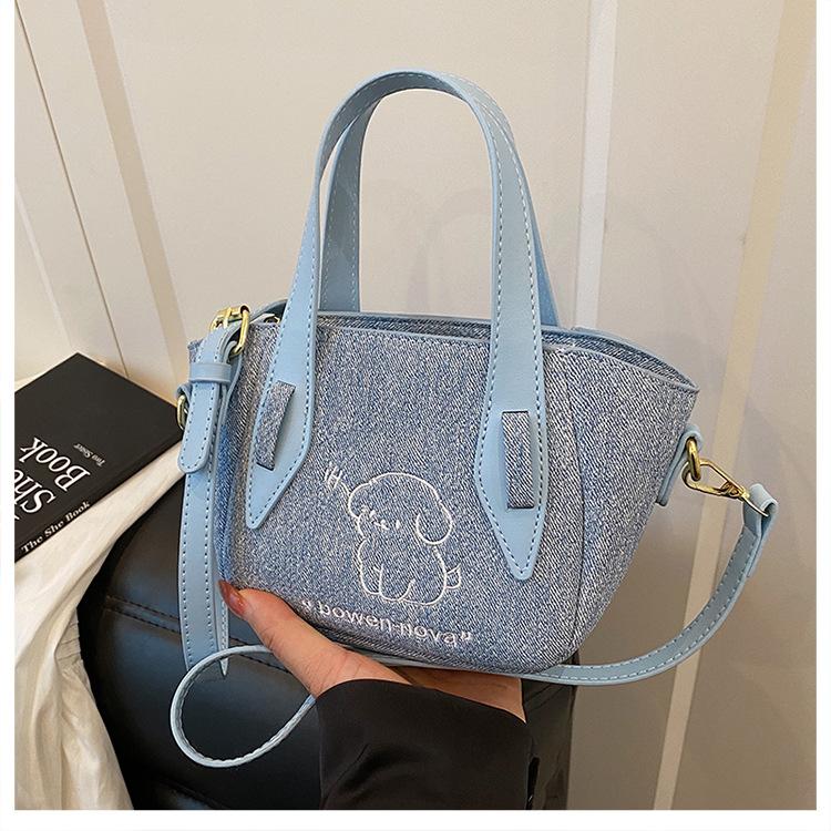 Spring new denim embroidery bag fashion niche large capacity shoulder shopping bag women's bag tide