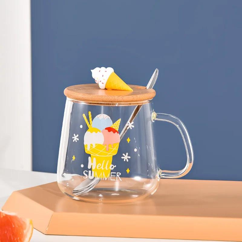 Cartoon Cute Mug High Borosilicate Glass Cups Creative Big Belly Mug with Cover High Temperature Resistant Transparent Water Cup