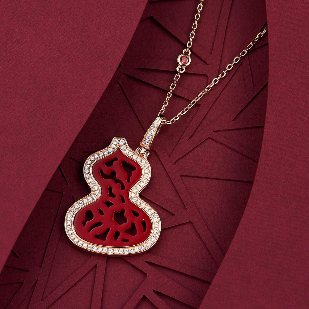 Brass Zirconia New High-quality Exaggerated Gourd Fashion Design Jewelry Chinese Red Coral Exaggerated Sweater Chain