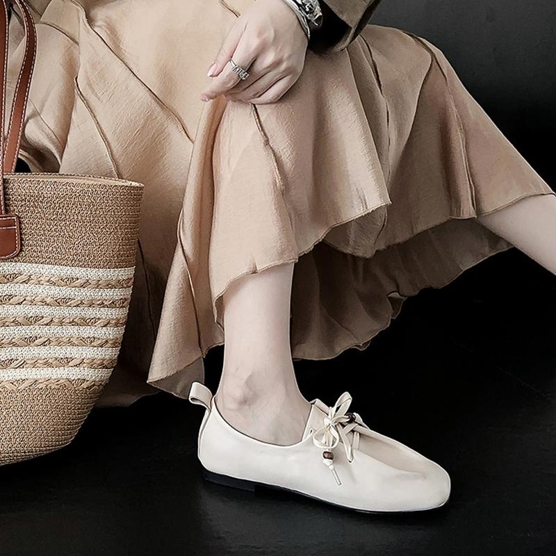 Fashion NEW Spring/Autumn Women Pumps Genuine Leather Shoes for Women Square Toe Low Heel Shoes Concise Soft Comfort Lace-up Daily Shoes