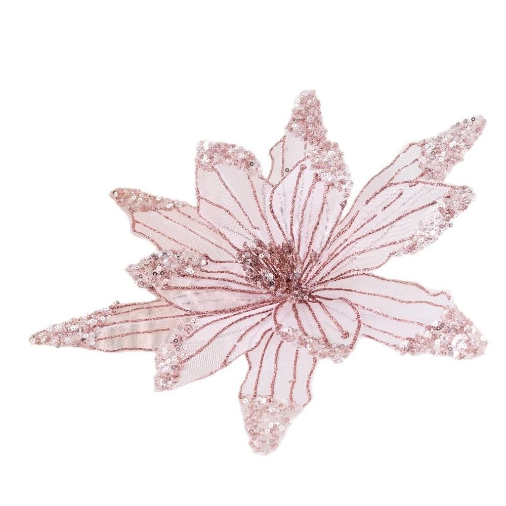 Glitter Artificial Poinsettia Flower Pink Sequins Flower  Christmas Decoration