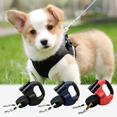 Dual Retractable Dog Leash Double Headed 16ft Extendable Lead with Poop Bag Dispenser And LED Light for 2 Small Dogs Up To 5kg