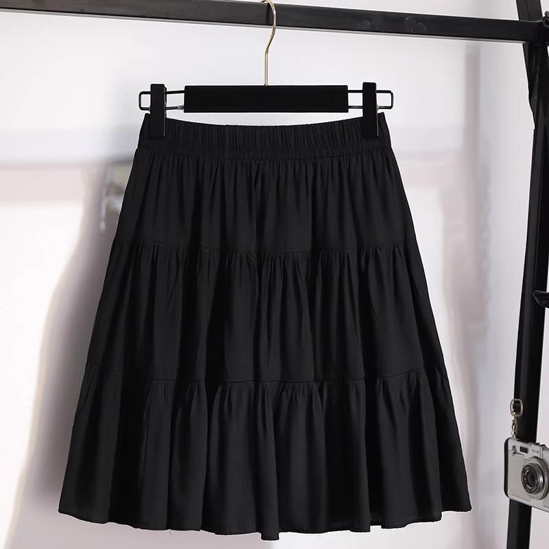 2025 Women's White A-line High Waist Pleated Summer Skirt
