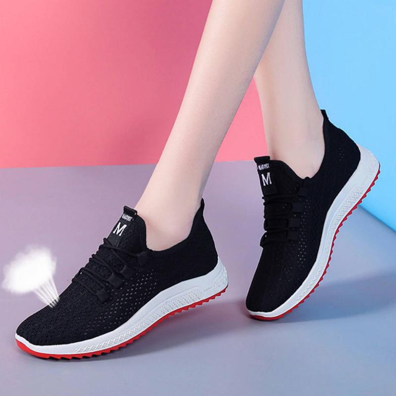Summer Korean Mesh Comfortable Women Shoes Breathable Hollow Sports Walking Sneakers Casual Flat Ladies Solid Sport Mesh Shoes Sports Shoes