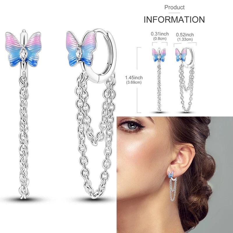925 Sterling Silver Purple Series Feather Butterfly Dream Catcher Firefly Zircon Earrings for Women Luxury Jewelry Wedding Gift