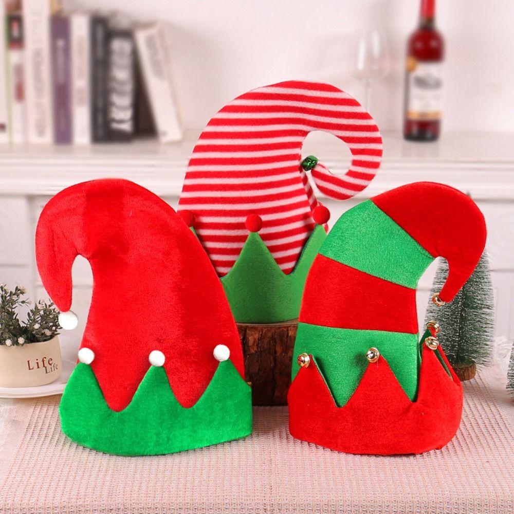 

Ball Christmas Hat Green Santa Elf Hat Outdoor Stripe Xmas Cap Winter Style A