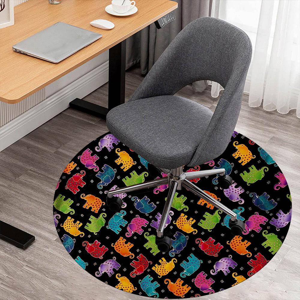 

1pc elephant colorful Round Chair mat Area Rug - Non-Slip, Floor Mat for Office, Bedroom, and Indoor Decor -1002247 80cm by 80cm