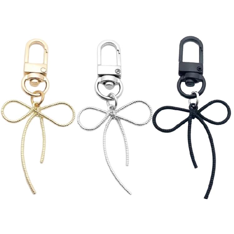 Trendy Bowknot Shape Key Rings Pendant Butterfly Knot Beads Keychain Accessories