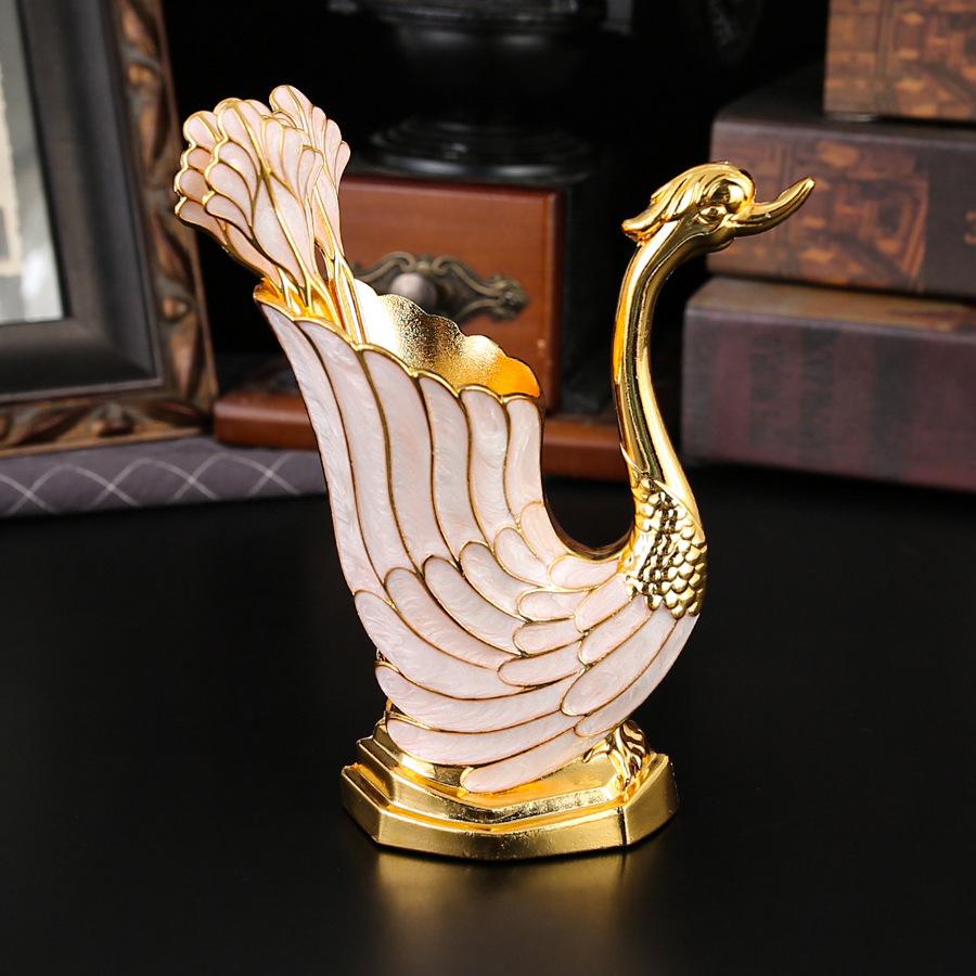 Porta cucchiai a cigno di lusso leggero europeo incastonato di diamanti, porta cigno oro e argento, ornamento decorativo a cigno, artigianato in lega