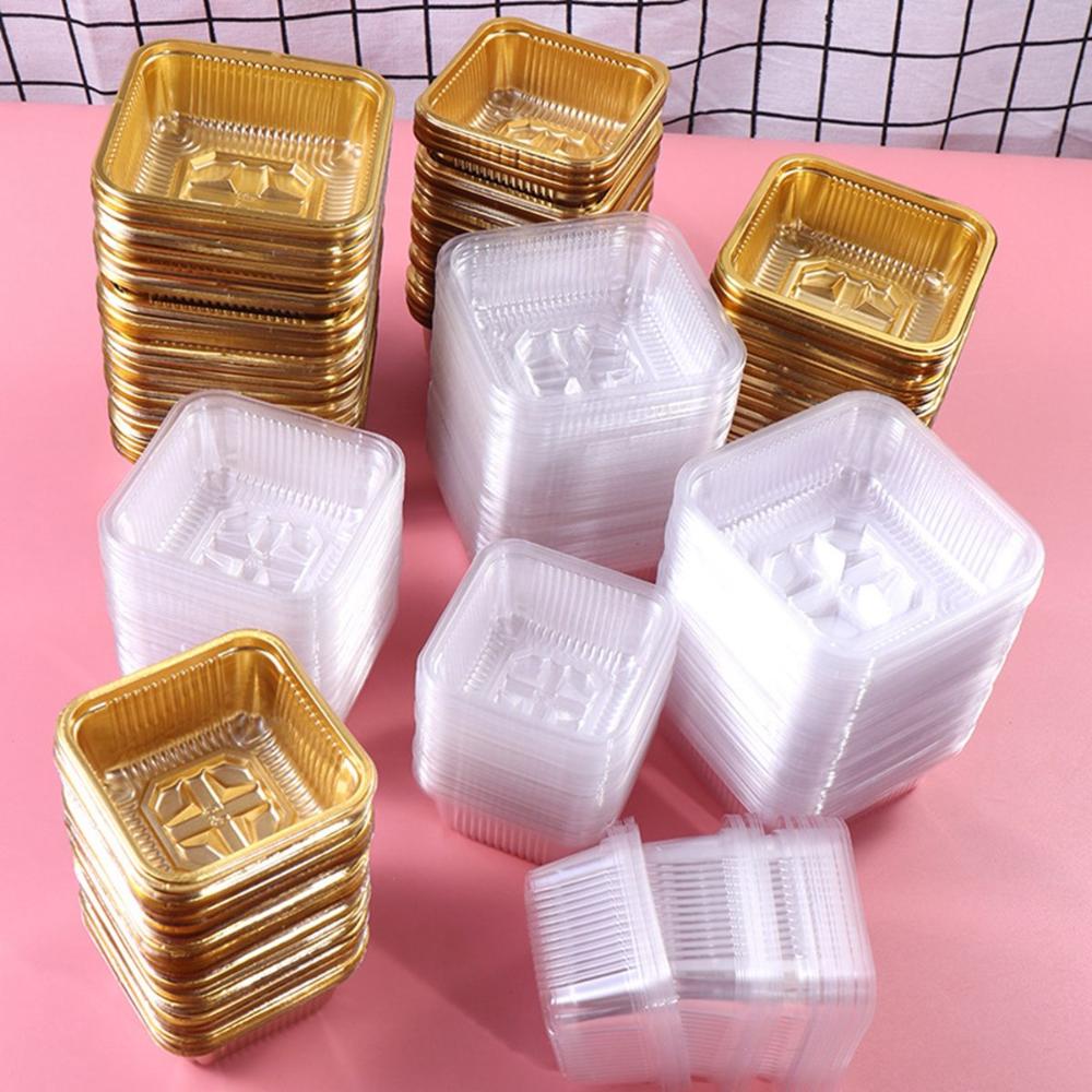 100Pcs Cupcake Plastic Individual Mooncake Tray Packaging Box Cake Holder Mousse Container