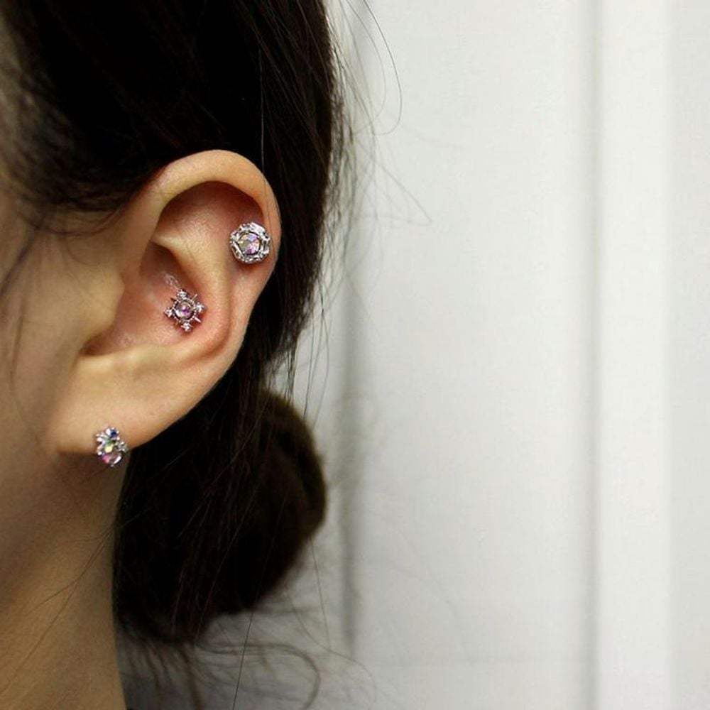 

Stylish women s accessories: a set of three silver piercings rose gold