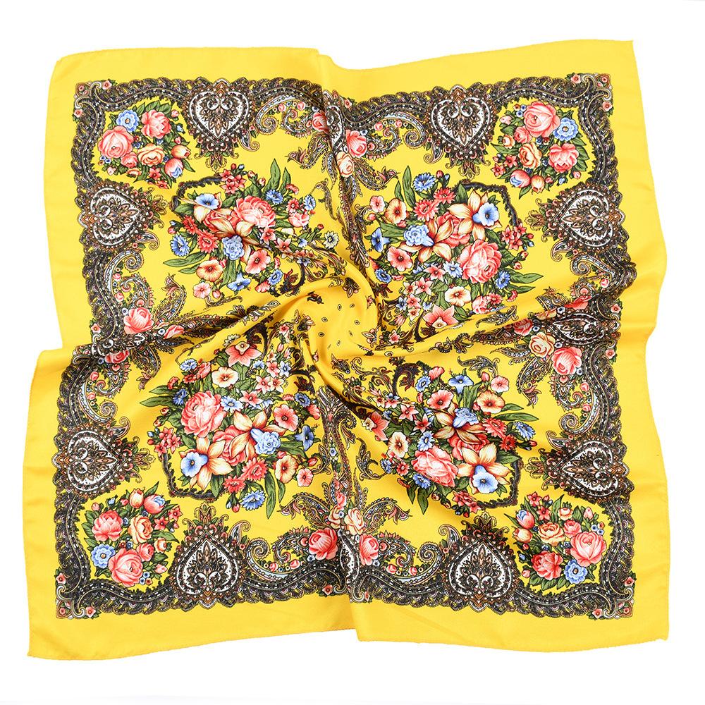 High-Quality 70cm Square Fashion Scarf Women Floral Cotton Bandanas Lady Scarves HIjab Headband Accessories Handkerchief Hair