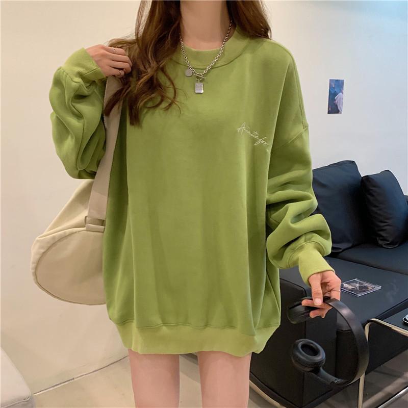 Women Hoodies Harajuku Plus Velvet Thickened Long-sleeved Sweater Women's Autumn and Winter Round Neck Loose Letter Sweater