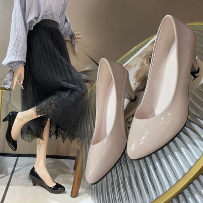 Plus Size Single Shoes Women's New Pointed Toe Pumps All Seasons Single Shoes Fashion Block Heel High Heels Women's Plus Size Work Shoes