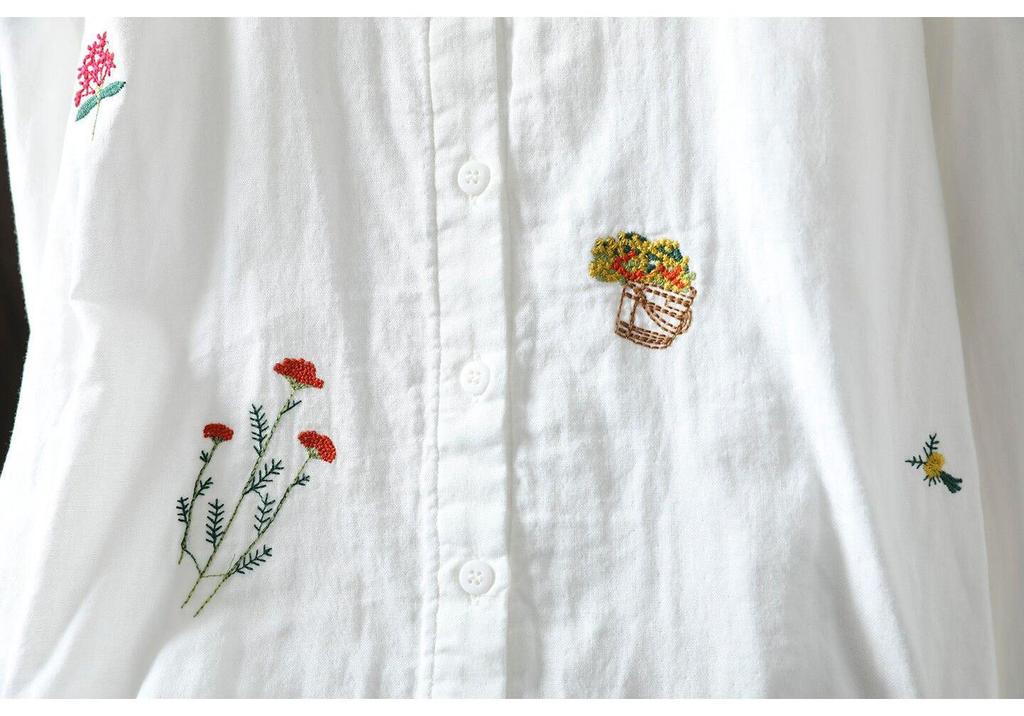 Spring/Summer 2026 Women's Embroidered Cotton Linen Cardigan with Ruffled Collar and Long Sleeves.