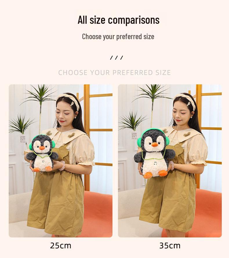 Chubby Penguin Plush Toy with Fun Headphones - Cute Cartoon Doll Gift for Girls
