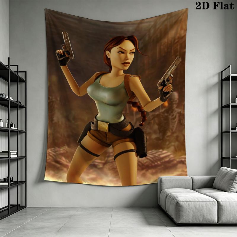 Tomb Raider Lara Wall Tapestry Aesthetic Wall Hanging Printed Fabric Blanket Decorative Tapestries for Bedroom Living Room Home Decor