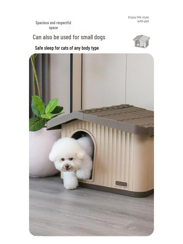 Rainproof Insulated Semi-Enclosed Small Dog House for Indoor/Outdoor Use