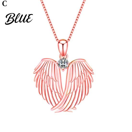 Angelic Charm Necklace Angel Wings Rhinestone Hug Guardian Pendant Blessings