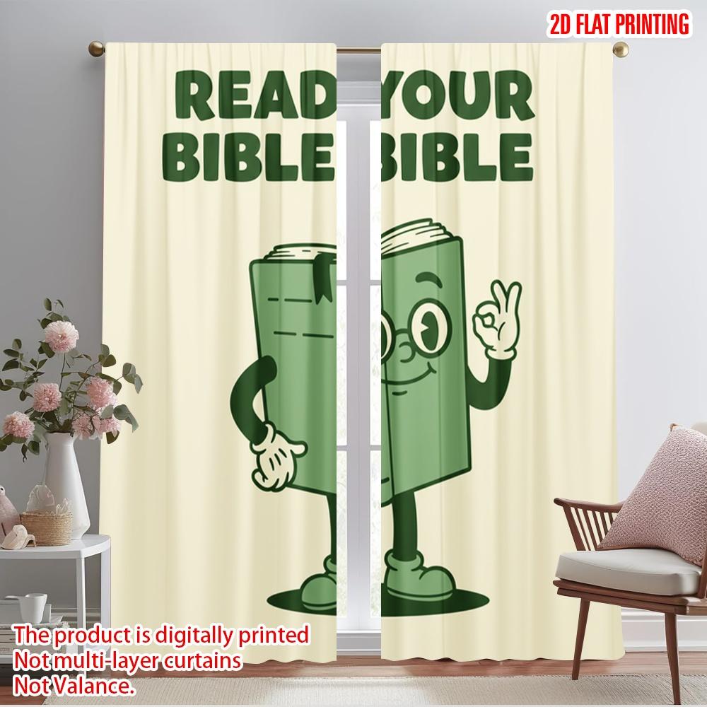 

2pcs 2D flat printing Curtains Read Your Bible Book Fabric Without Electricity Festive Wall Decor Use for Indoor Celebrations 52.50×116.00 CM 2pcs