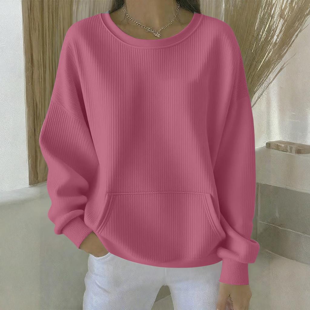 Women's Loose Comfortable Casual And Fashionable Round Neck Solid Color Long Sleeved Sweatshirt