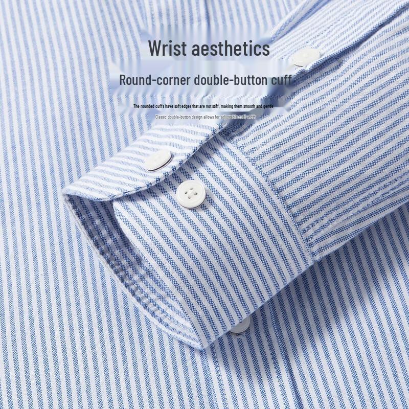Caesar Men's 100% Xinjiang Cotton Oxford Striped Long-Sleeve Shirt