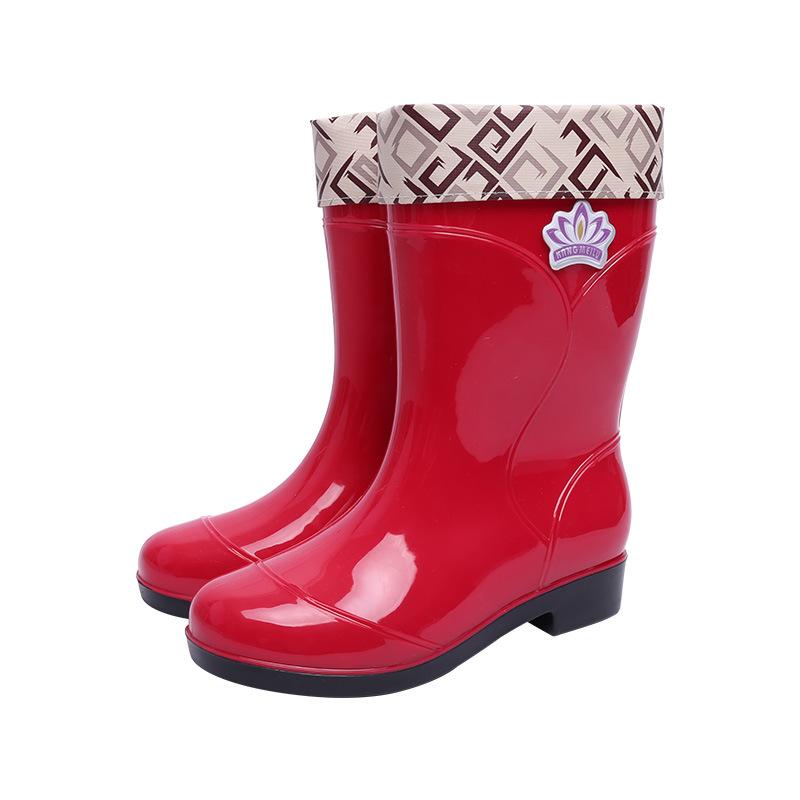 Water Shoes Velvet Cotton Women's Rain Boots Rain Shoes Anti-rubber Shoes Half Tube Water Boots Medium Tube Warm Explosion