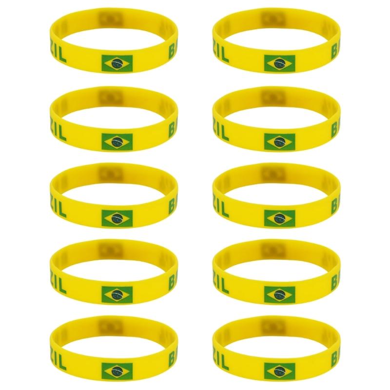 Set Of 10 Piece Vibrant Silicone Wristbands With 2026 Sports Event Country Flags Ideal For Gifts And Parties