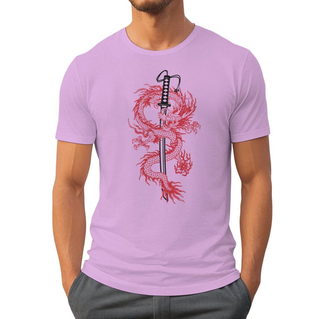 2026 Fashion Trend Unisexs Tshirts Personalized Geometric Dragon Print T Shirts Casual Style Katana And Dragon Print Streetwear