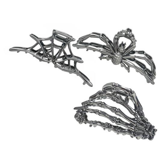 3Pcs Women Hair Claws Spider Bat Skull Hand Shape Hair Clips Anti-slip Teeth Back Head Hair Barrettes Hair Styling Accessories