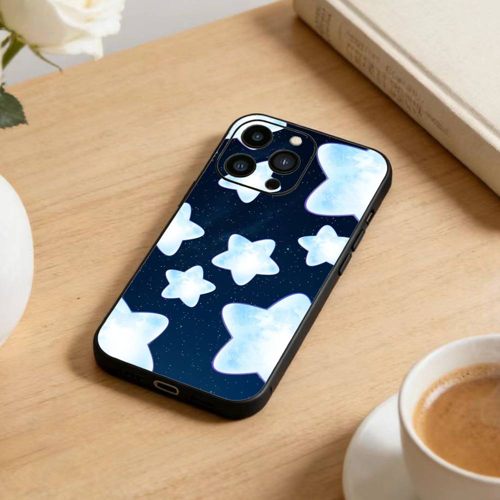 Y2K Cute Strawberry Stars Phone Case For iPhone17,16,15,14,13,12 Plus,Max Soft Silicone Black Cover