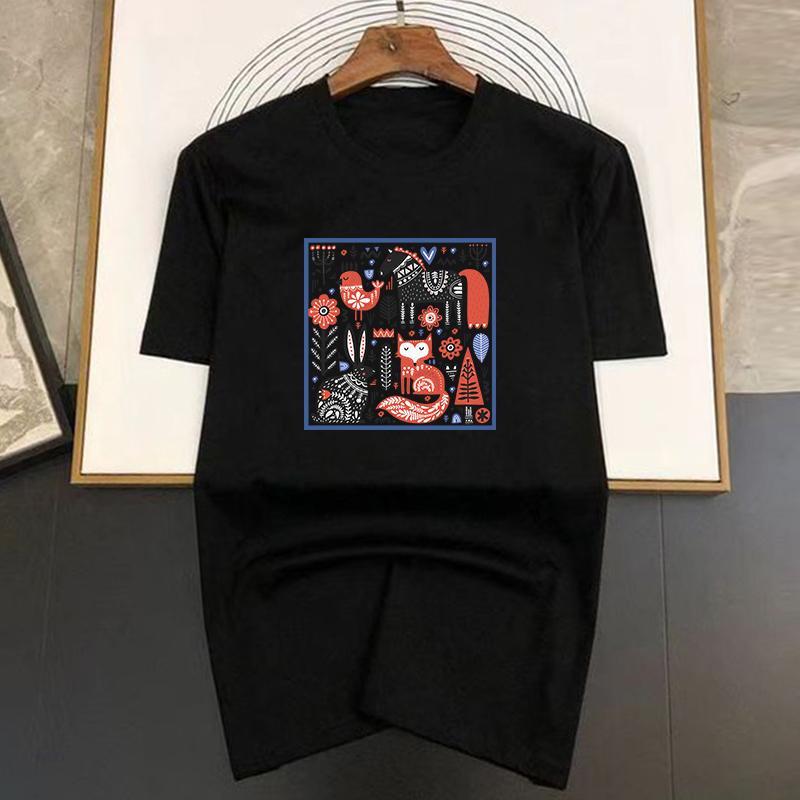Color Jungle Print Cotton Oversized Men Short Sleeve Casual T Shirt Woman Clothing Tops  Summer Tees Fashion Streetwear