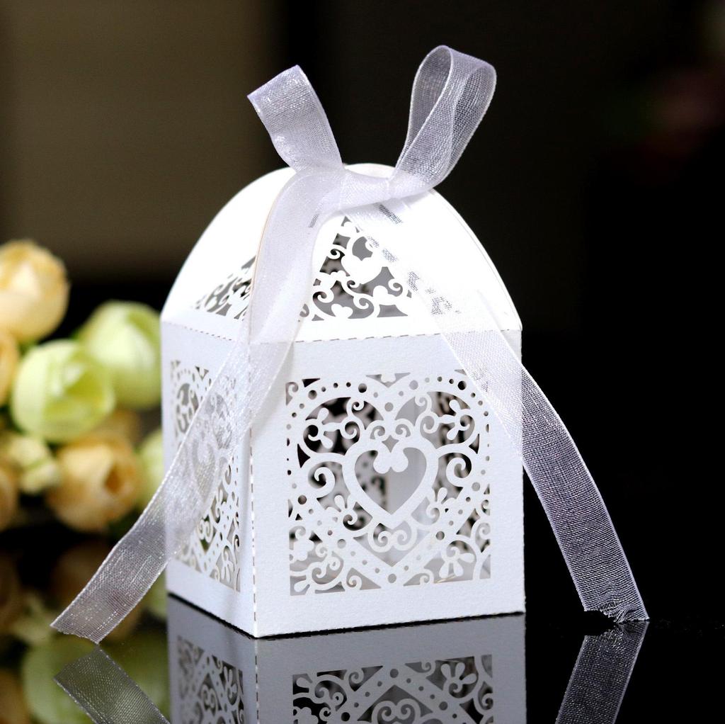 Ivory Heart-Shaped Wedding Candy Box for Chocolates