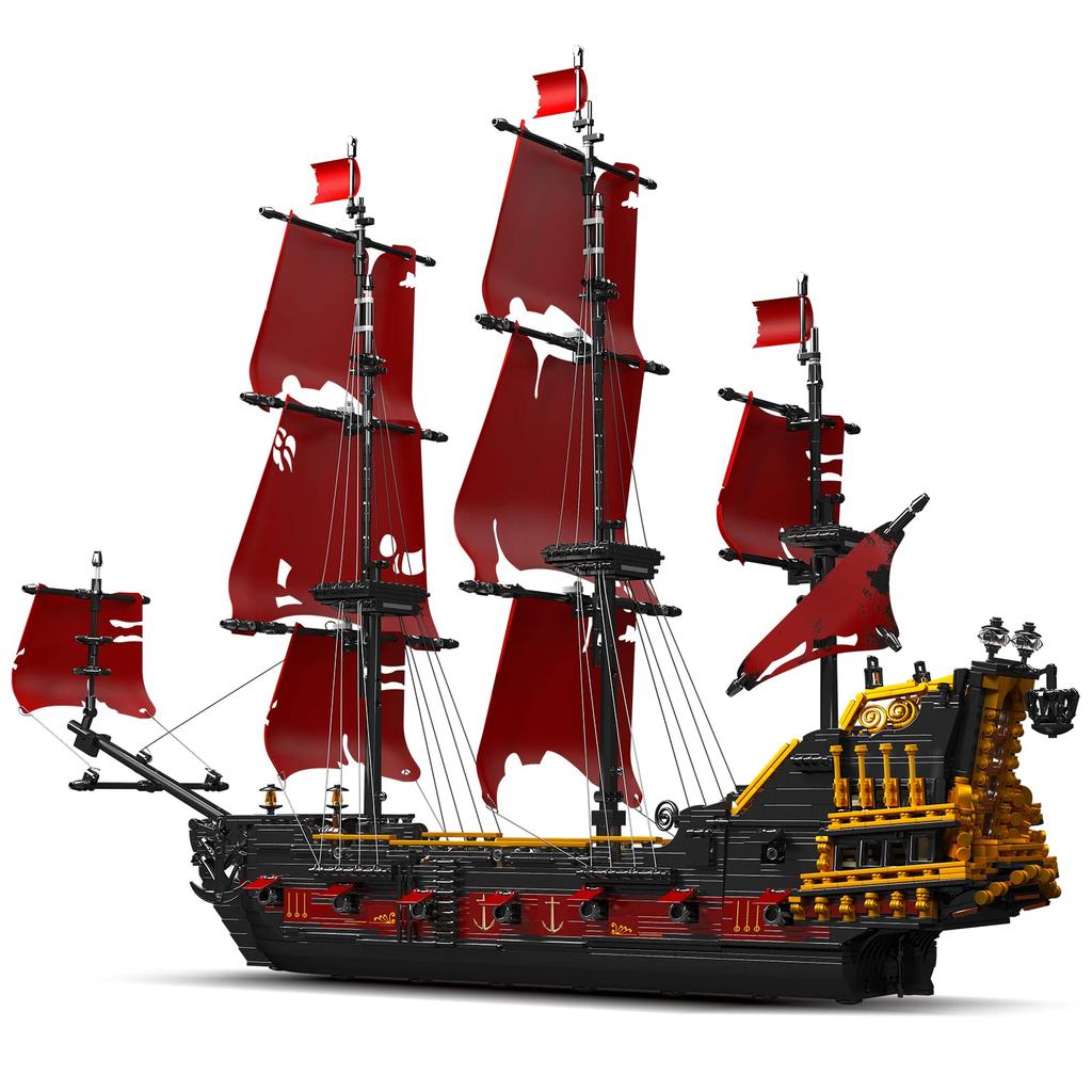 Mold King 13109 Technic Yacht Model, Queen Anne Revenge Big Red Pirate Ship Clamping Block Kit, 3139 Pieces, Large MOC Technology Queen Anne Revenge