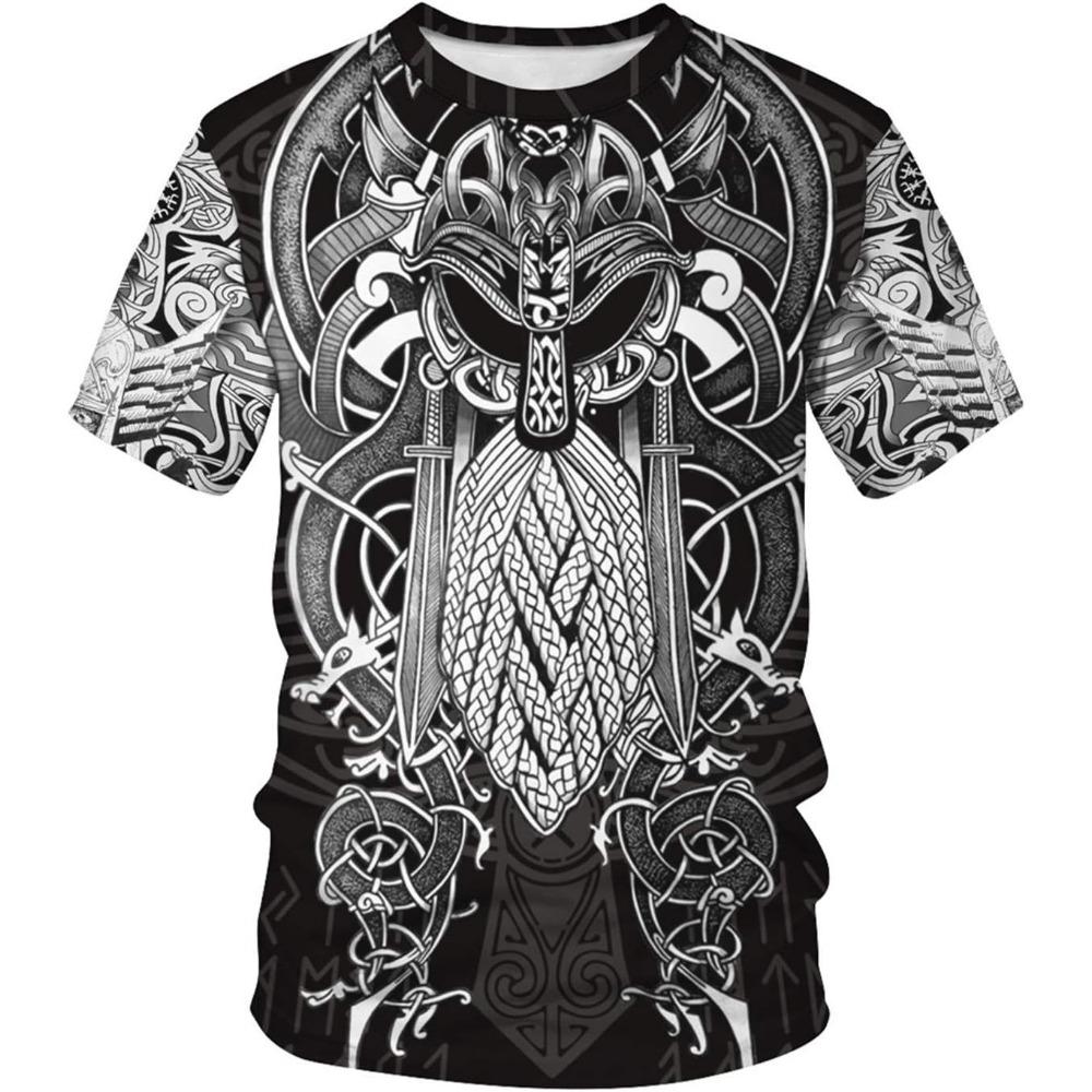 Men's Viking T-shirt Novel 3D Printed Nordic Mythical Hoodie Luxury Clothing Men's Extra Large T-shirt